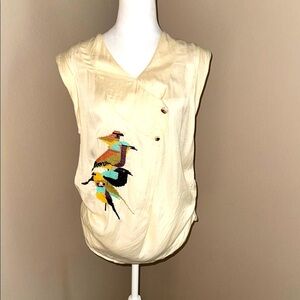 Vintage Silk Blouse Bird Lover